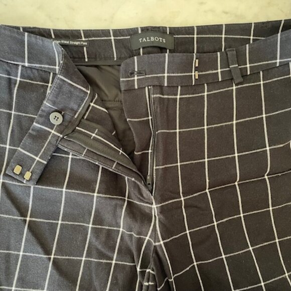 TALBOTS High Waist Straight Leg Black White Windowpane Pants Trousers 12P - Picture 6 of 13